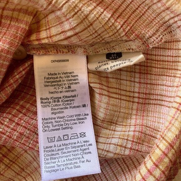 Madewell Womens S Orange Beige Plaid Button Down Short Sleeve 100% Cotton Gauze - Picture 5 of 5